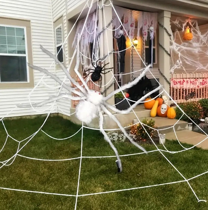 Паук на Хэллоуин декоративный 150 см белый Киев - изображение 5