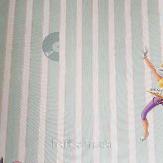 Обои виниловые на флизелине AdaWall Ada Kids метровые детские герои мультфильма Луни тюнз полосы зеленые белые Киев