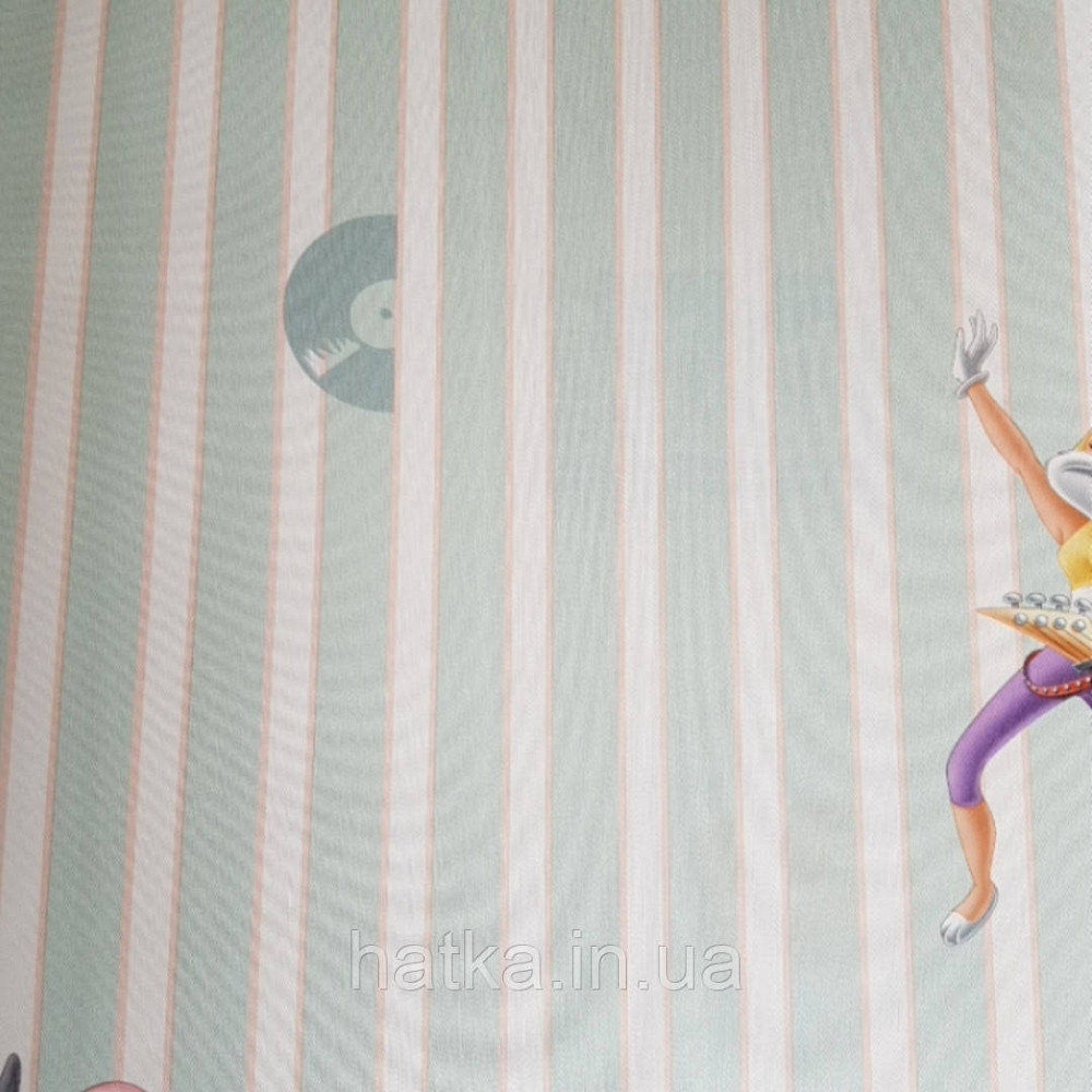 Шпалери вінілові на флізеліні AdaWall Ada Kids метрові дитячі герої мультфільму Луні тюнз смуги зелені білі Київ - фото 2