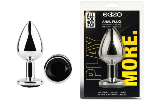Анальна пробка із кристалом EGZO - Silver Round Plug Black size S Sex Aura Київ