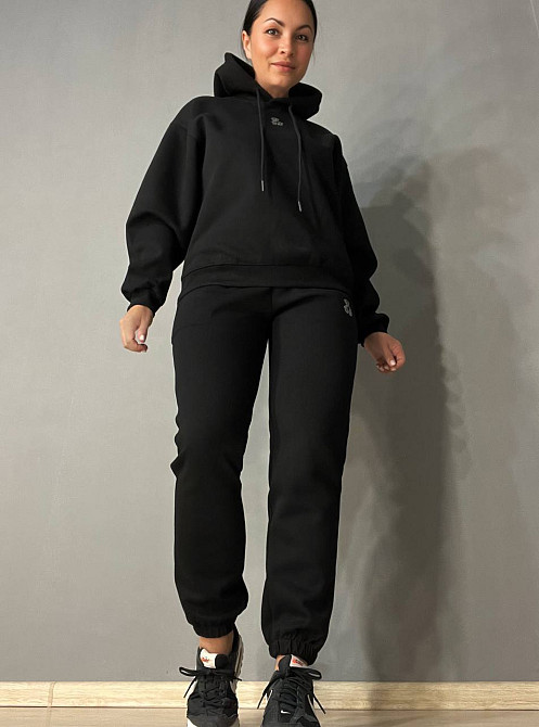 Костюм жіночий A-N 2735 з ведмедиком в камінцях - худі та штани чорний, чорний, L Одеса - фото 1