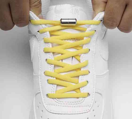 Шнурки эластичные полукруглые без завязок с металлическими застежками Желтый Смела