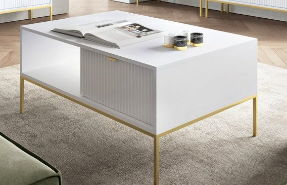 Стіл журнальний Perfect Home Нова / Nova з 2 шухлядами та золотими ніжками L104 Білий (PFH-091249) Дніпро - фото 1