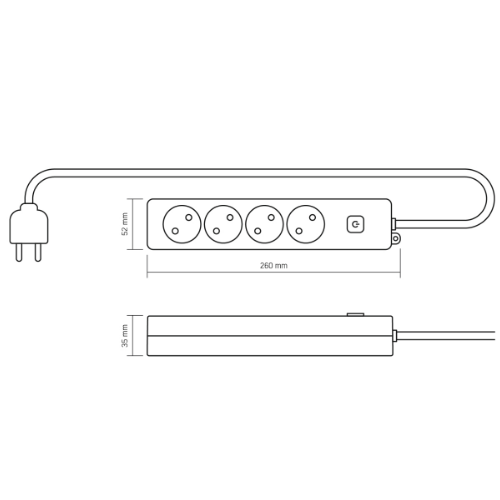 Мережевий подовжувач без заземлення 4 розетки 2м з кнопкою білий Oncord Videx Житомир