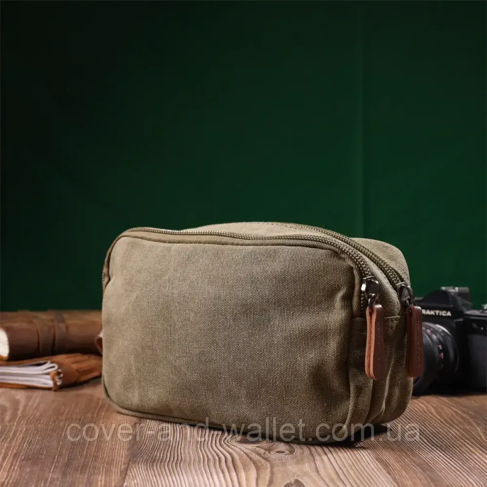 Стильная барсетка для мужчин на два отделения из текстиля оливкого цвета PUOS Киев - изображение 7