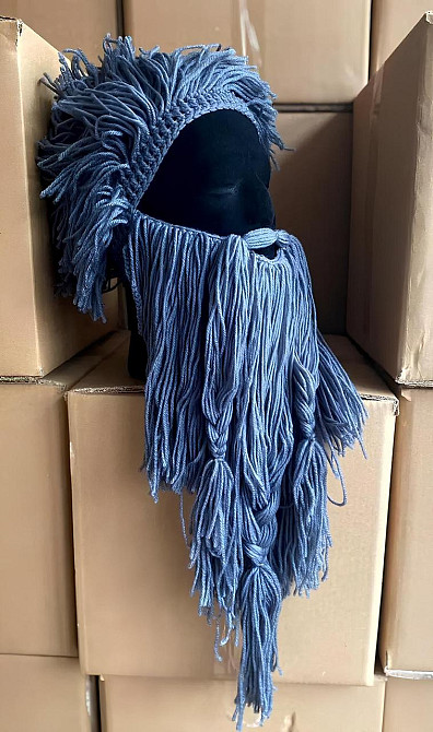 Зимова шапка вікінга RESTEQ сіра з дредами і бородою теплий аксесуар для костюмів і вечірок Київ - фото 7