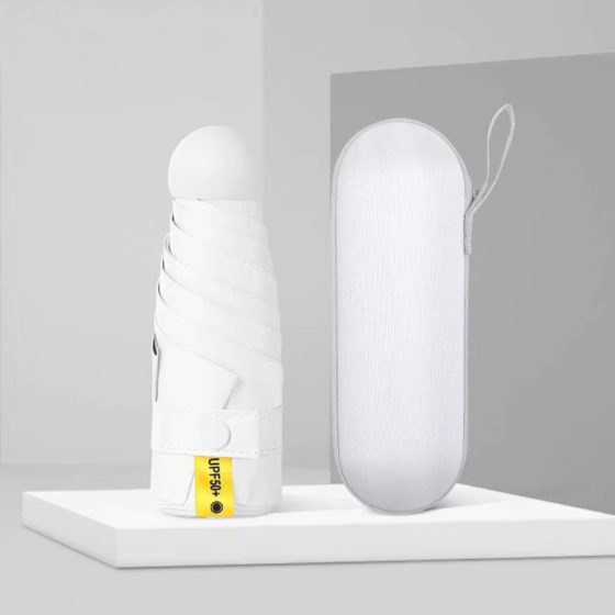 Зонт механический.Зонт карманный от дождя и солнца.Мини-зонт в футляре на 8 спиц в чехле цвет белый Каменец-Подольский