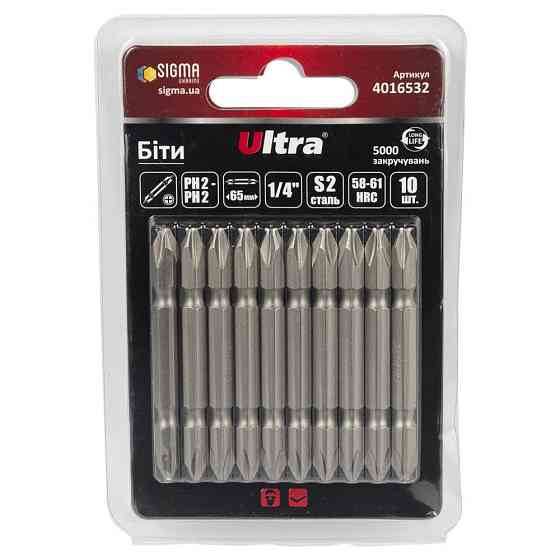 Біти PH2-PH2×65мм 1⁄4" 10 шт S2 (блістер) ULTRA (4016532) Київ