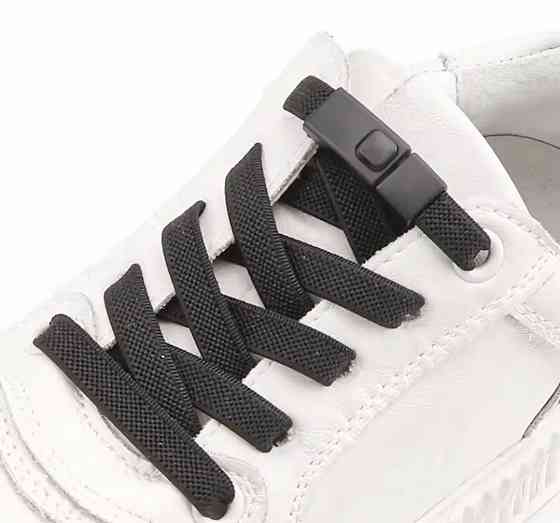 Еластичні шнурки без зав'язок з металевими застібками в колір Чорний Смела