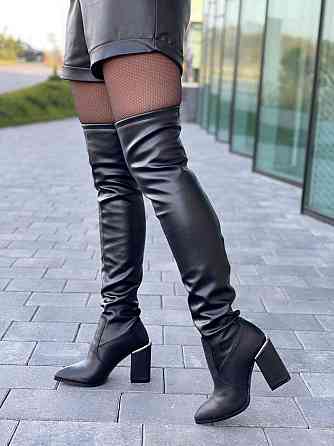 Ботфорти зимові жіночі шкіряні чорні на підборах, наповнювач вовна БД-9535 / Чоботи на зиму р. Коломия