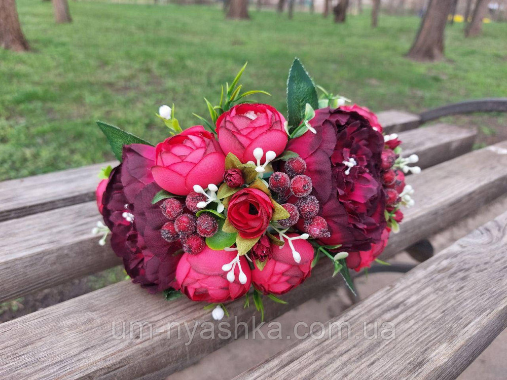 Ободок обруч з квітами "Піони великий бордовий" Кривий Ріг - фото 2