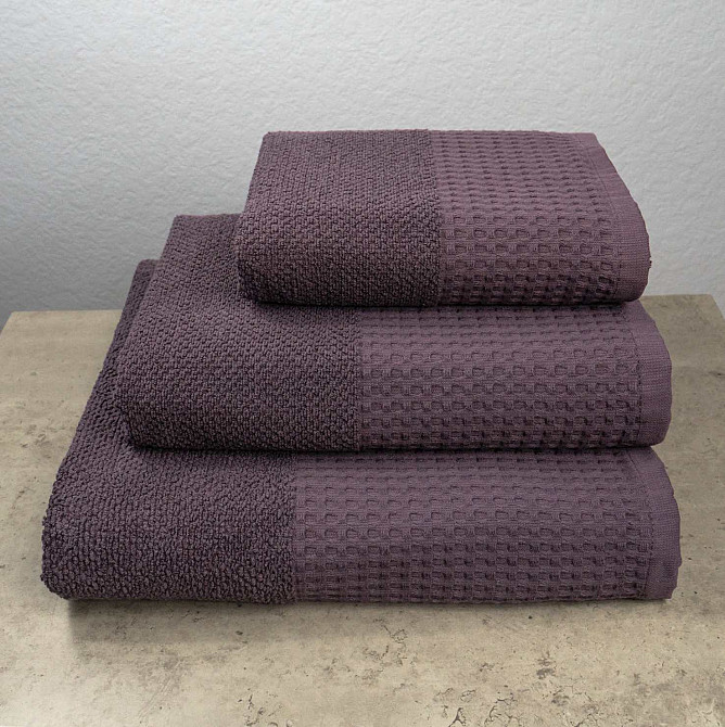 Комплект махровых полотенец Вафельный Бордюр 3шт GM Textile 40х70см, 50х90см, 70х140см 500г/м2 (Темный Виноград) Сумы - изображение 1