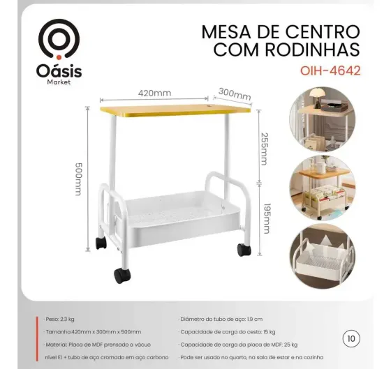 Стеллажная полка на колесах/ прикроватный органайзер / офисная тележка с деревянной полкой Коломия