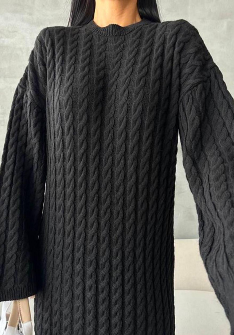 Жіноче тепле плаття міді вільного крою машина в'язка Чорний Одеса - фото 5