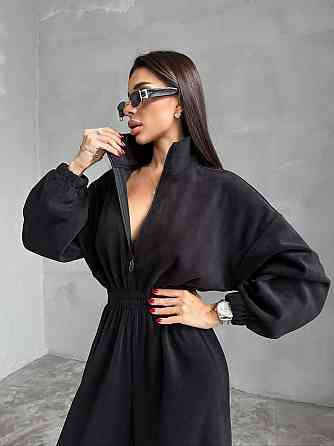 Женский стильный теплый комбинезон из флиса Черный Одесса