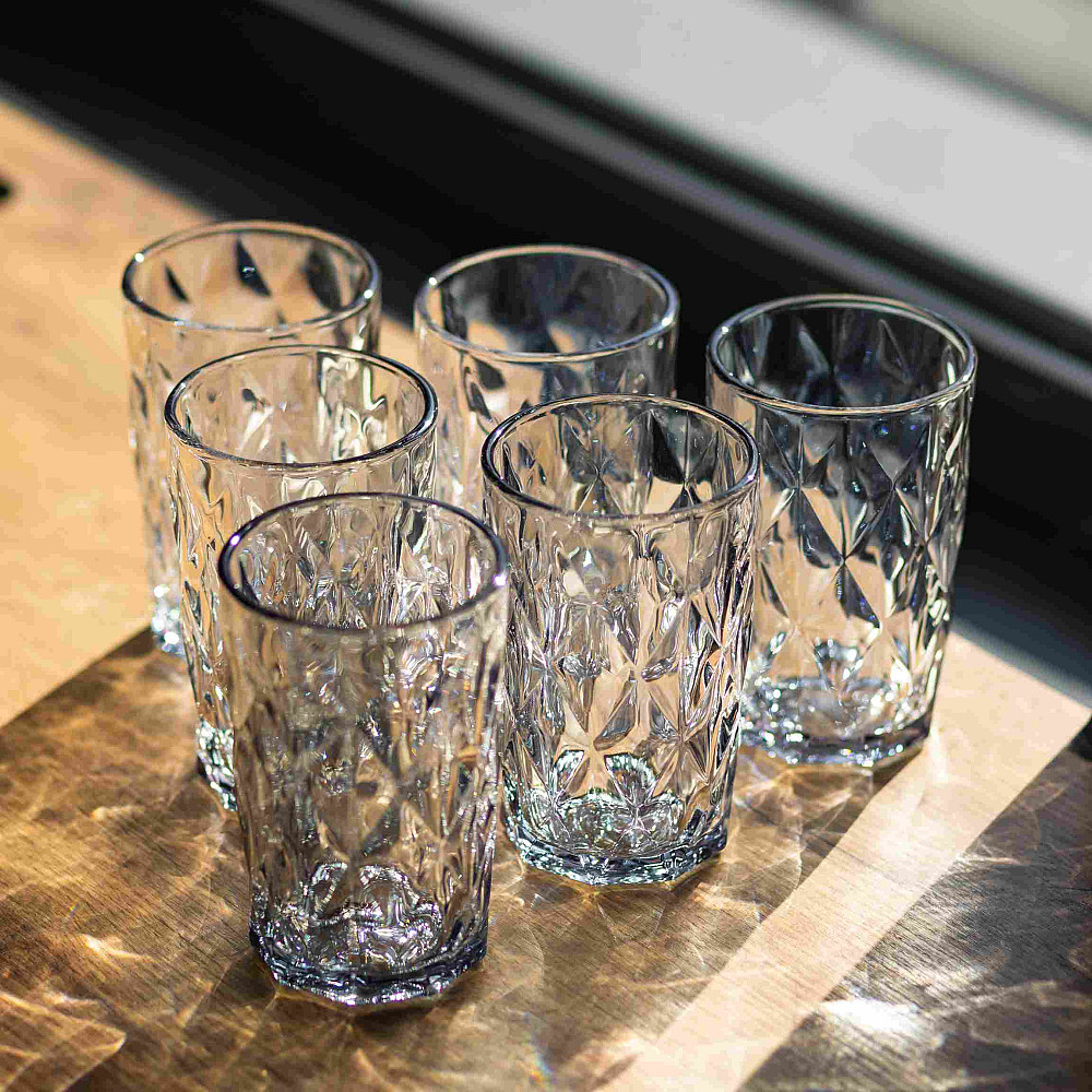 Набір склянок Diamond Blue 6 штук по 300 мл HP-19-276 скляних прозорих склянка для напоїв лимонадів та газованки Коломия - фото 2