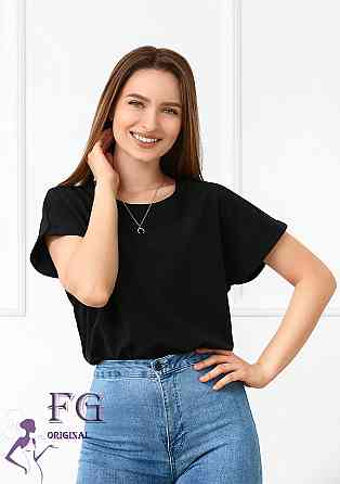 Літня блузка футболка вільного крою "Moment" оптом | Норма і батал Чорний, 46-48 Київ