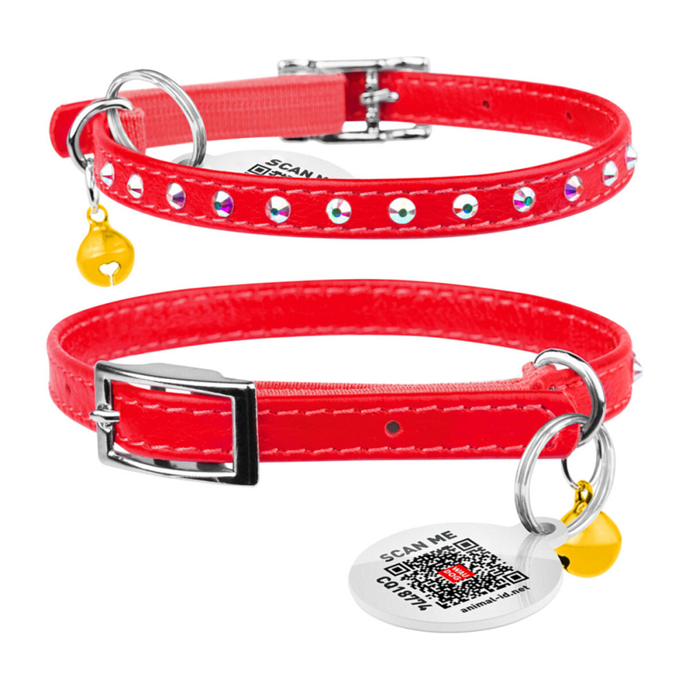 Нашийник WAUCAT Glamour з резинкою, клейовими стразами, для котів (ширина 9мм, довжина 22-30см) червоний Київ - фото 2