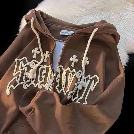 Женская стильная повседневная худи тринитка на флисе Шоколад Одесса