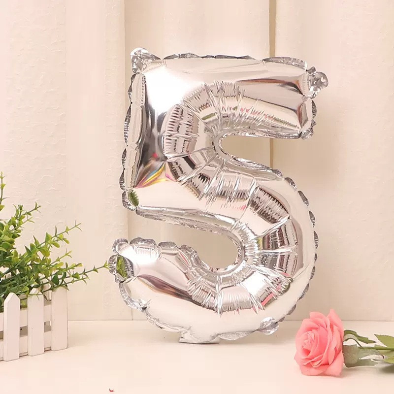 Шарик цифра 5 фольгированная 32 дюйма серебристый Киев - изображение 1