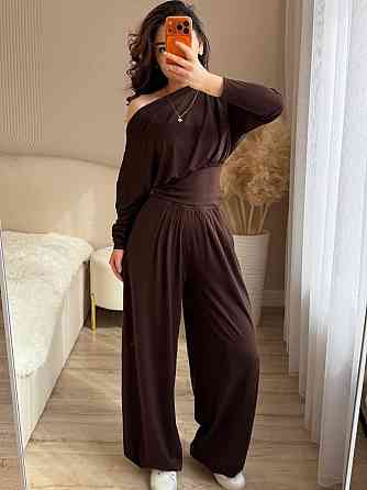 Жіночий стильний повсякденний костюм-двійка з віскози Шоколад Одеса