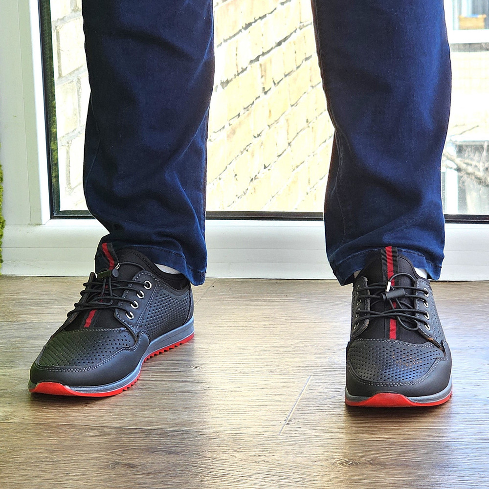 Мужские Мокасины Летние Черные Кроссовки Сеточка Перфорированный в дырочку (размеры: 40,41,42,43,44,45)- 218-2 Днепр - изображение 8