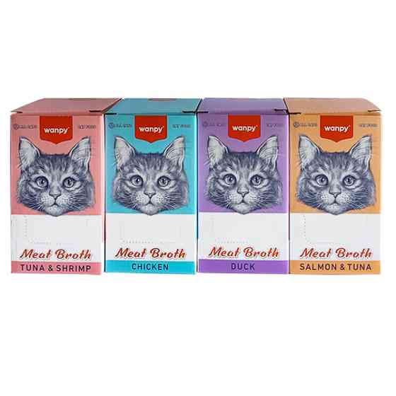 СТОЙКА с полным набором беззерновых супов для котов Wanpy Meat Broths, комплект 44+4 20х30см Киев