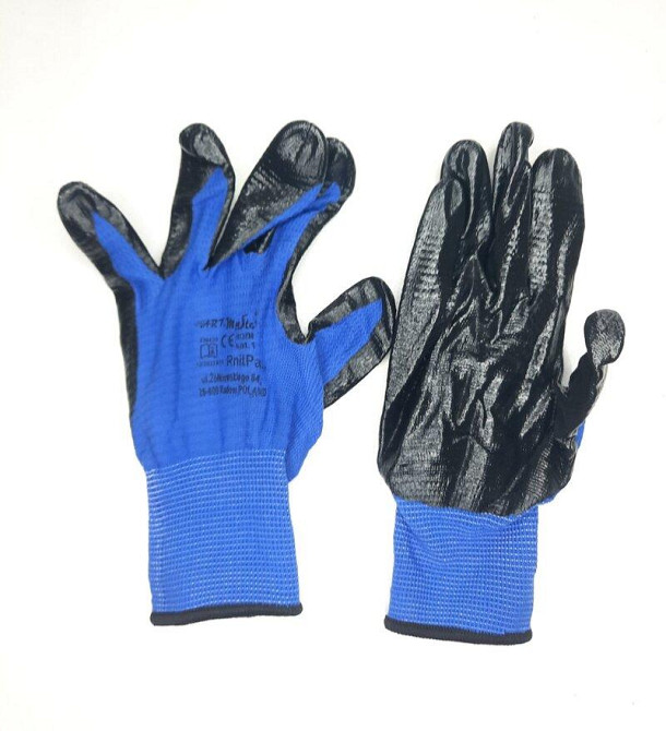 Рукавички робочі RNIT Pas прогумовані маслобензостійкі сині/чорні Винница - изображение 1
