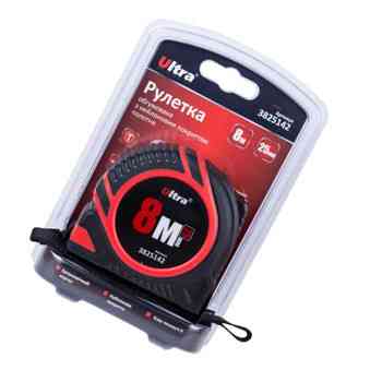 Рулетка 8м x 25мм магнит, обрезиненная, стопор полотна Ultra Мукачево