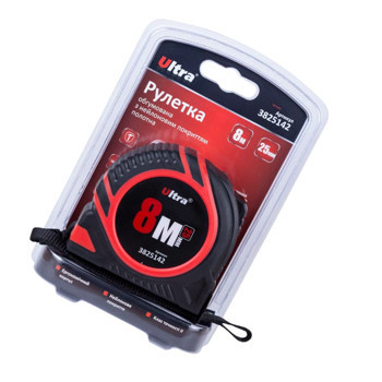 Рулетка 8м x 25мм магнит, обрезиненная, стопор полотна Ultra Мукачево - изображение 5