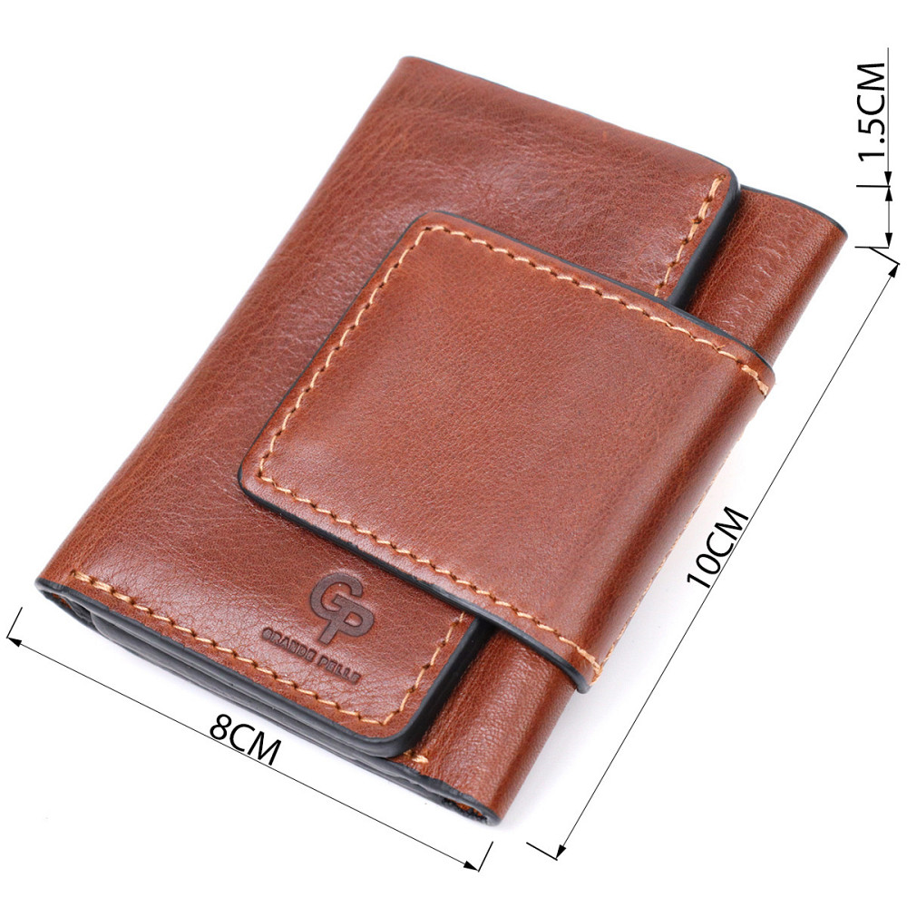 Небольшой кошелек из натуральной кожи в три сложения Коричневый (GRANDE PELLE) Киев - изображение 7