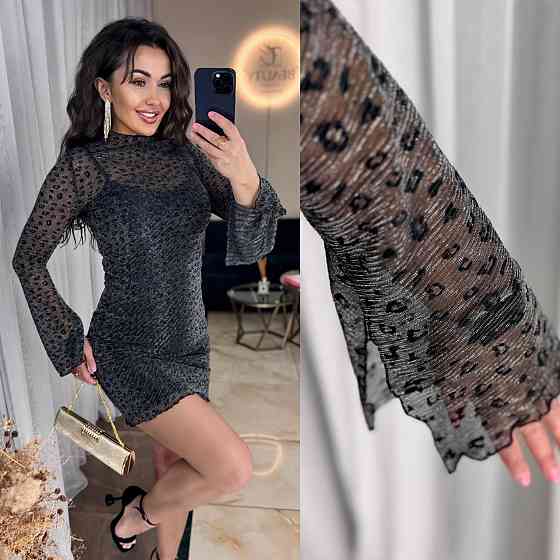 Женское платье-комбинация микродайвинг в сочетании с сеткой с серебристым напылением Одесса