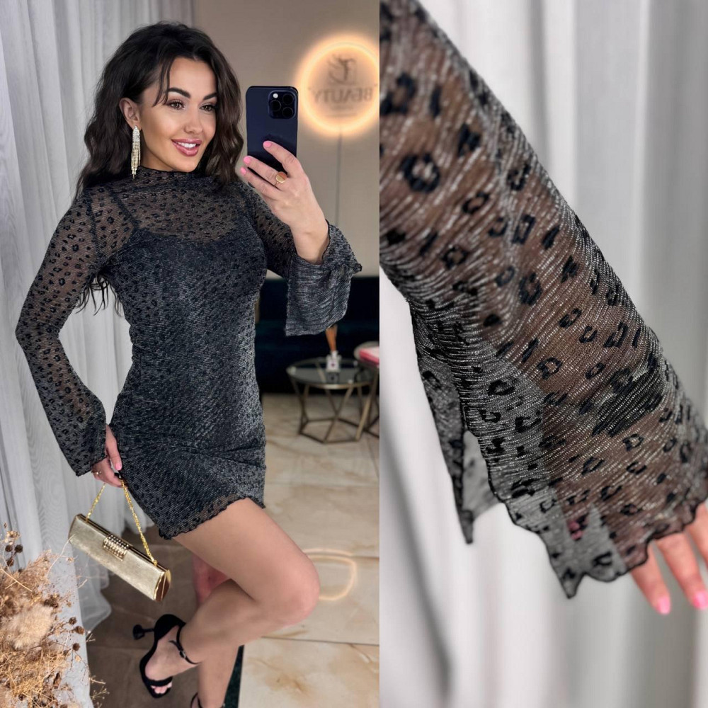 Женское платье-комбинация микродайвинг в сочетании с сеткой с серебристым напылением Одесса - изображение 1