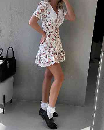 Жіноча принтована міні сукня на гудзиках з білим коміром турецький штапель / софт Одеса