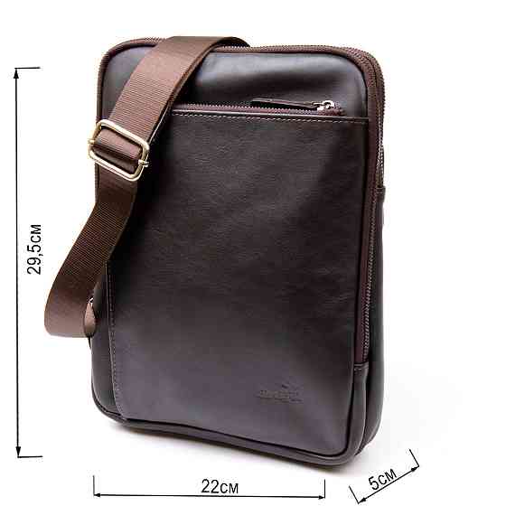 Модна сумка планшет з накладною кишенею на блискавці в гладкій шкірі 11282 SHVIGEL, Коричнева Київ