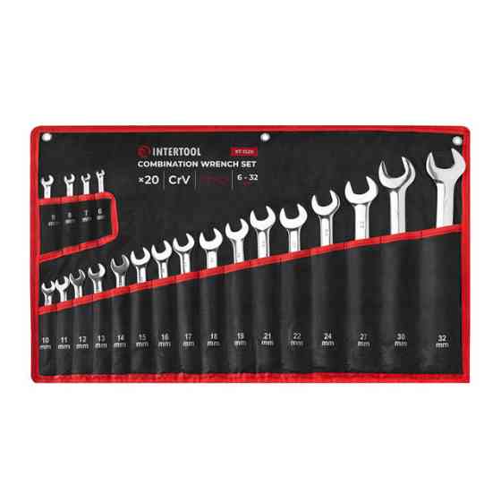 Набор ключей комбинированных, 20 шт, 6-32 мм, профессиональные, polishing DIN3113, чехол INTERTOOL XT-1520 Киев