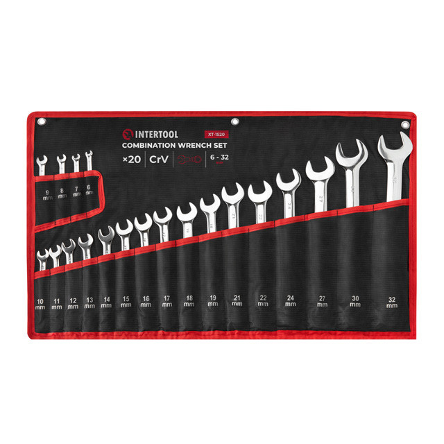 Набор ключей комбинированных, 20 шт, 6-32 мм, профессиональные, polishing DIN3113, чехол INTERTOOL XT-1520 Киев - изображение 1