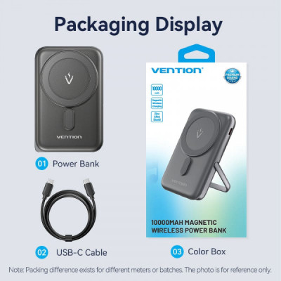 Батарея универсальная VENTION Magnetic Wireless 10000mAh 20W PD USB-C In/Out, QI-15W Black (FHNB0) Винница - изображение 2