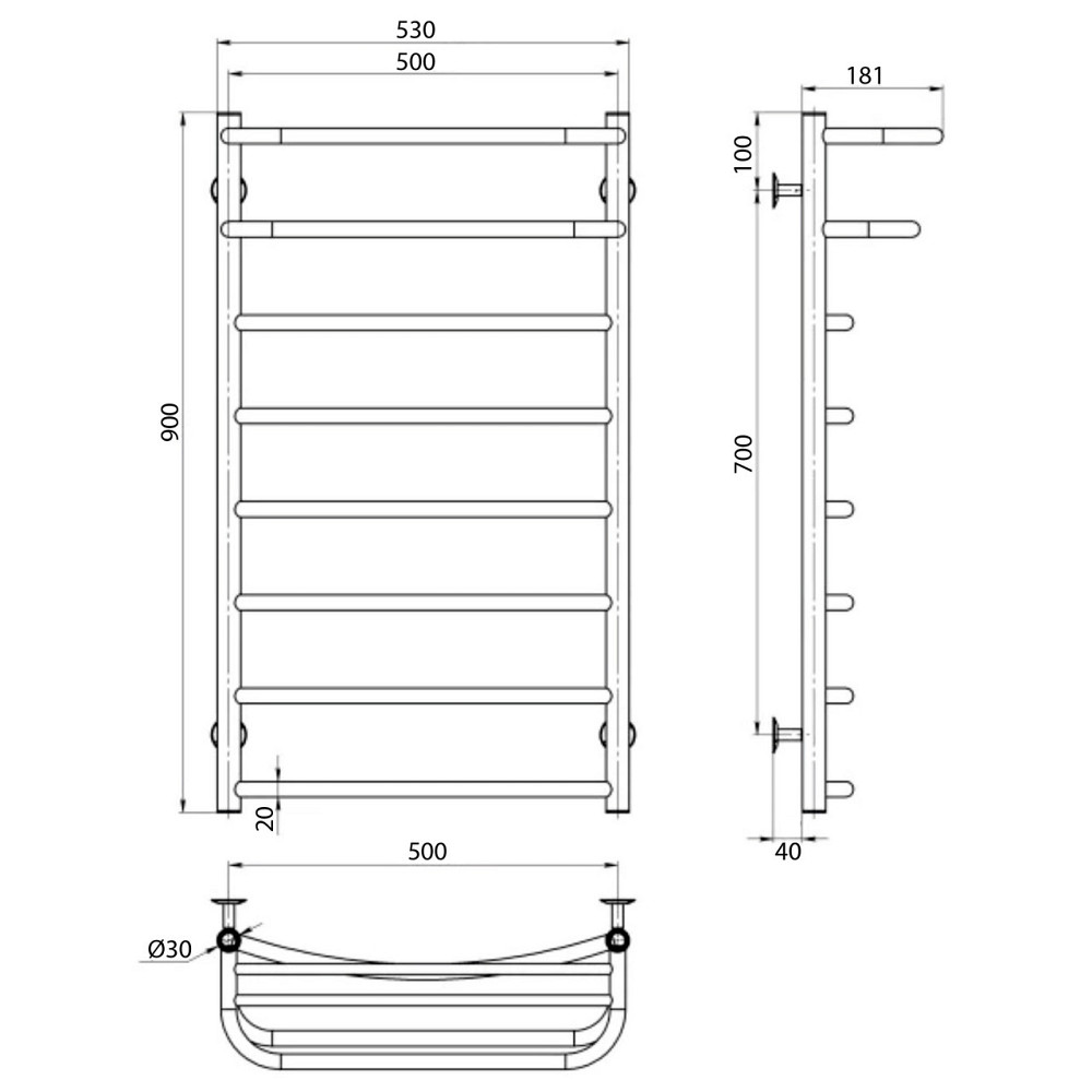 Полотенцесушитель UNIO Op EU 900-500-8 Оливия с полкой электро (000030466) Киев - изображение 6
