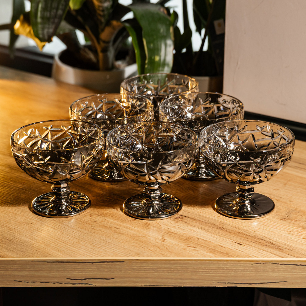 Набір креманок на ніжці 6 штук 340 мл скляні креманки для морозива жле та десертів Сірий HP-19-185 Коломия - фото 3