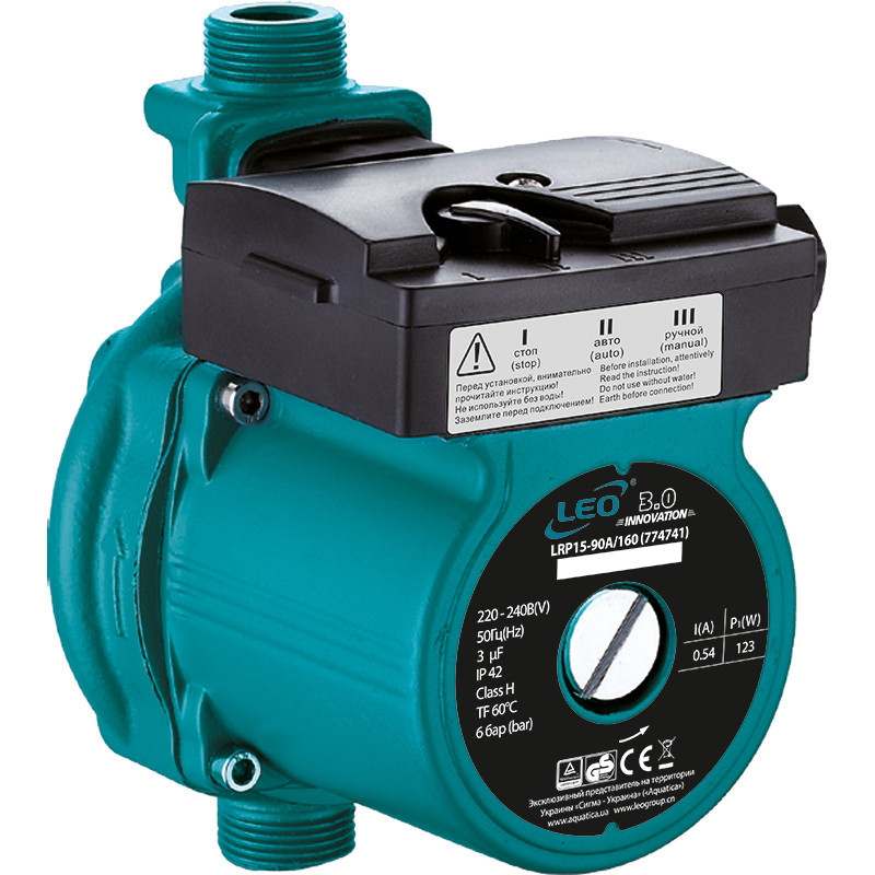 Насос для підвищення тиску 123 Вт Hmax 9 м Qmax 25 л/хв Ø 3⁄4" 160 мм + гайки Ø1⁄2" LEO 3.0 LRP15-90A/160 (774741) Київ - фото 1
