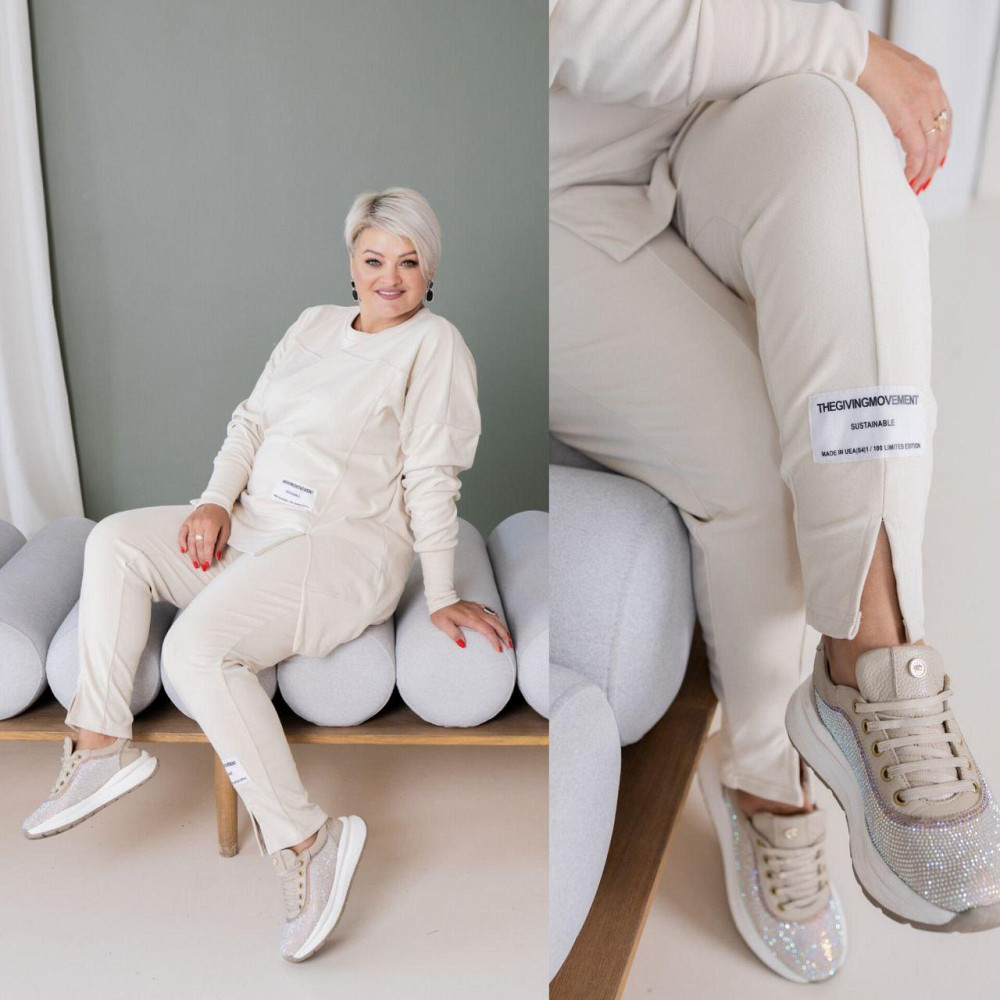 Женский теплый прогулочный костюм двойка батал пума плюш Бежевый, 60/64 Одесса - изображение 2