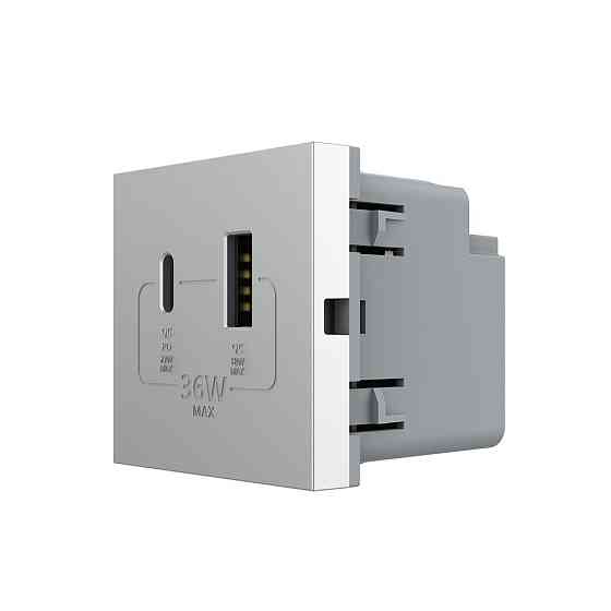 Розетка LIVOLO USB-A + USB-C PD 36Вт, сіра, швидке заряджання, Power Delivery QC 3.0, модуль (VL-FCUA18W.UC18W-2IP) Коломыя