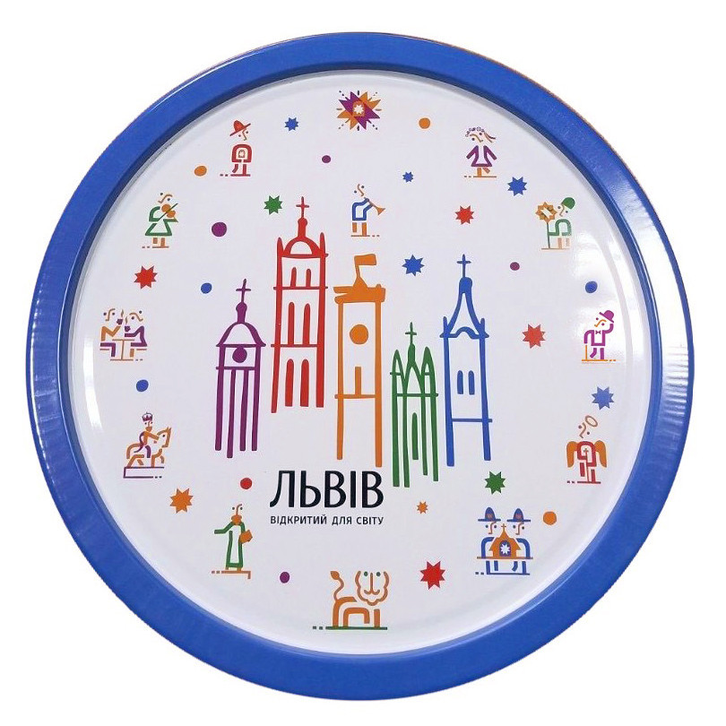 Піднос металевий круглий Львівські піктограми Київ - фото 1