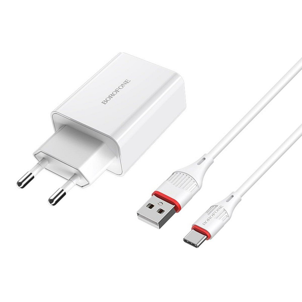 Мережевий зарядний пристрій BOROFONE BA21A Long journey single port QC3.0 charger set, колір білий BA21ACW Одеса - фото 1