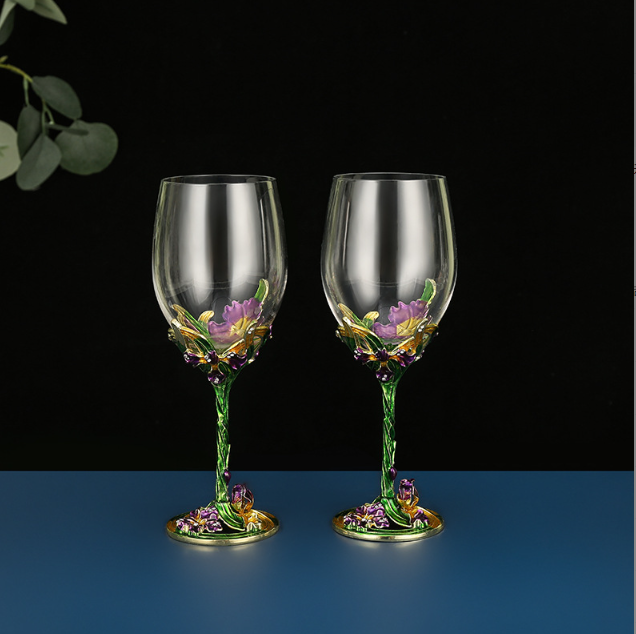 Набір подарункових келихів для вина Ірис золотий з металевим декором та кристалами 2 шт х 350 мл Кременчук - фото 6