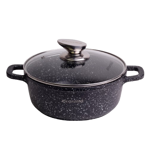 Каструля литий алюміній 2,3л 20*8,5см скляна кришка а/п Black marble 4404 KAMILLE Житомир