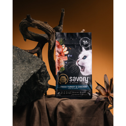 Сухий корм Savory для кошенят всіх порід, зі свіжою індичкою та куркою, 400 г Київ - фото 7