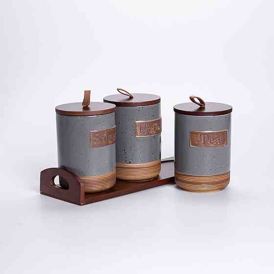 Yiwu Набір порцелянових банок для сипучих 3 шт по 800 мл з кришками Сірий HP-26-1G Коломия