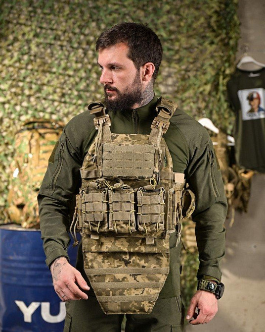 Плитоноска 4 быстрых сброса с напашником Cordura пиксель ПП4632 Одесса - изображение 1